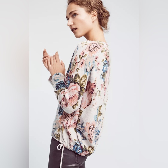 ANTHROPOLOGIE Angel of the North Floral Winter bouquet pullover. Size M - Picture 4 of 7